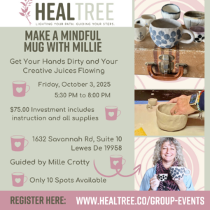 a flyer for a tea party with photos of mugs