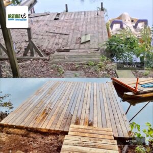 a wooden dock sitting next to a body of water