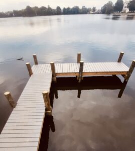 a dock sitting on top of a body of water