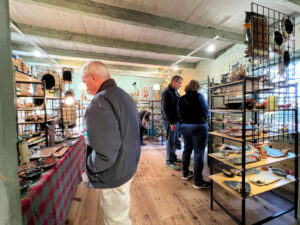 a group of people standing in a room