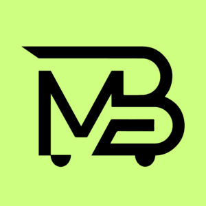 a black and white logo on a green background