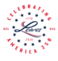 a red, white and blue logo with stars