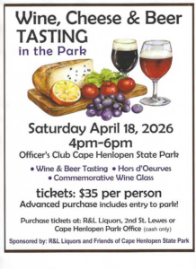 a poster advertising wine, cheese and beer tasting in the park